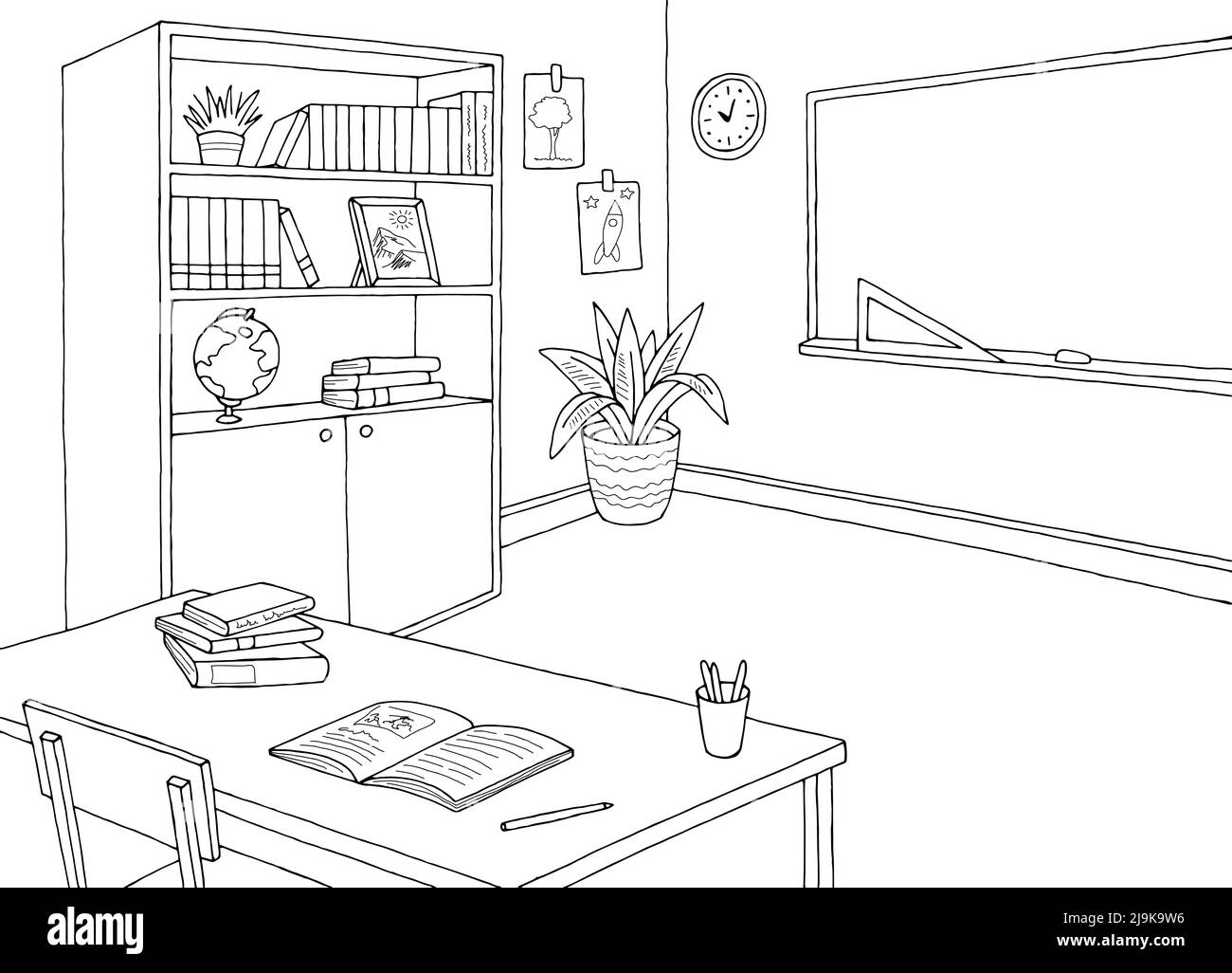 Grafico aula grafico bianco nero illustrazione dello schizzo interno vettore Illustrazione Vettoriale