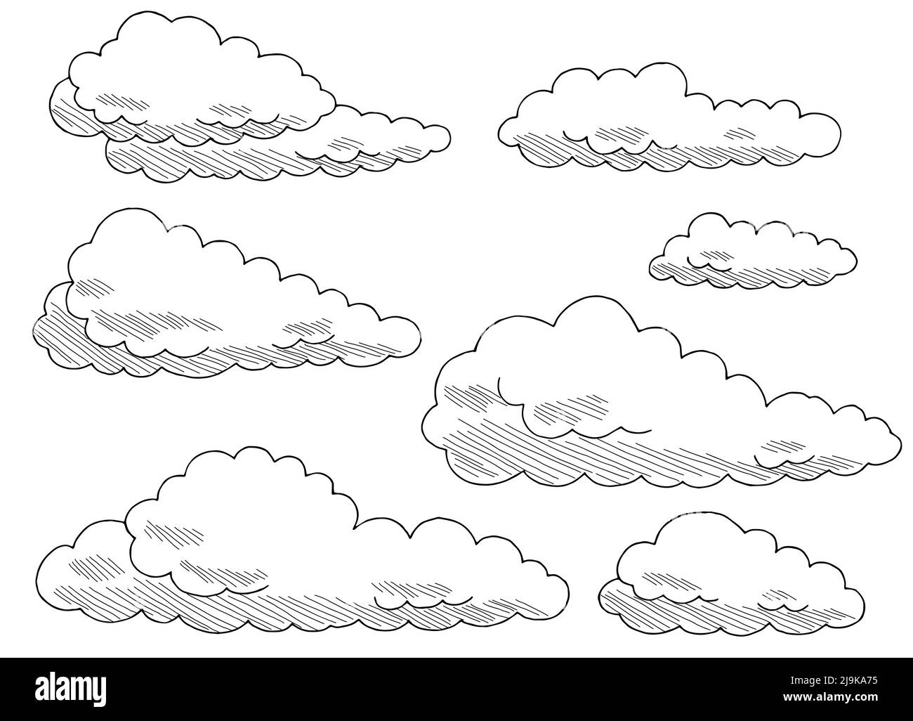 Nuvole Imposta grafico bianco nero isolato vettore di illustrazione dello schizzo Illustrazione Vettoriale