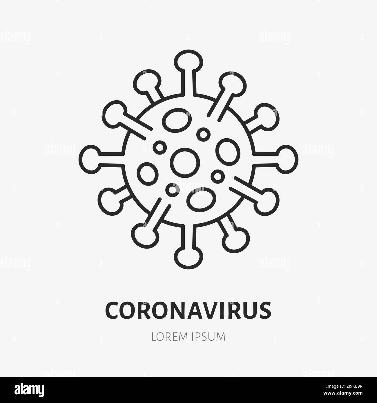 Icona della linea di barbatella del coronavirus. Illustrazione vettoriale a profilo sottile del virus. Segno lineare di colore nero per la malattia microbe Illustrazione Vettoriale
