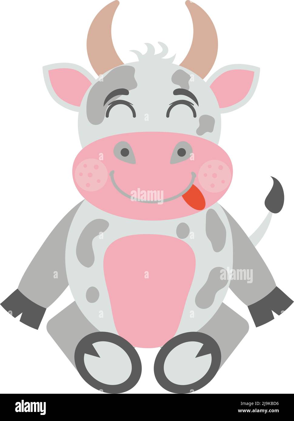 Cute Cow seduta. Isolato Kawaii Cartoon Vector disegno di una mucca seduta su uno sfondo bianco. Illustrazione Vettoriale