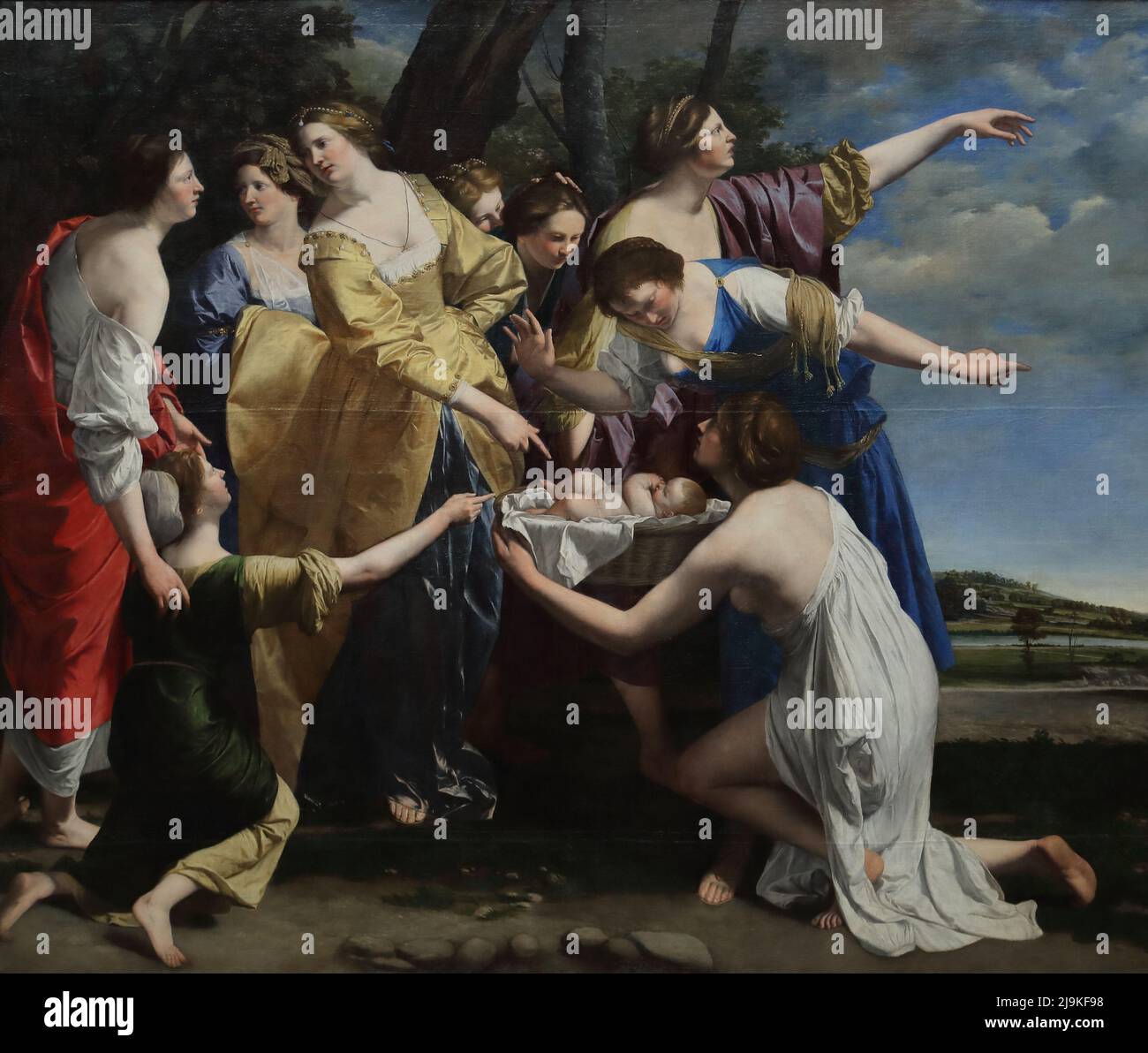 Il ritrovamento di Mosè del pittore italiano Orazio Gentileschi alla National Gallery di Londra, Regno Unito Foto Stock