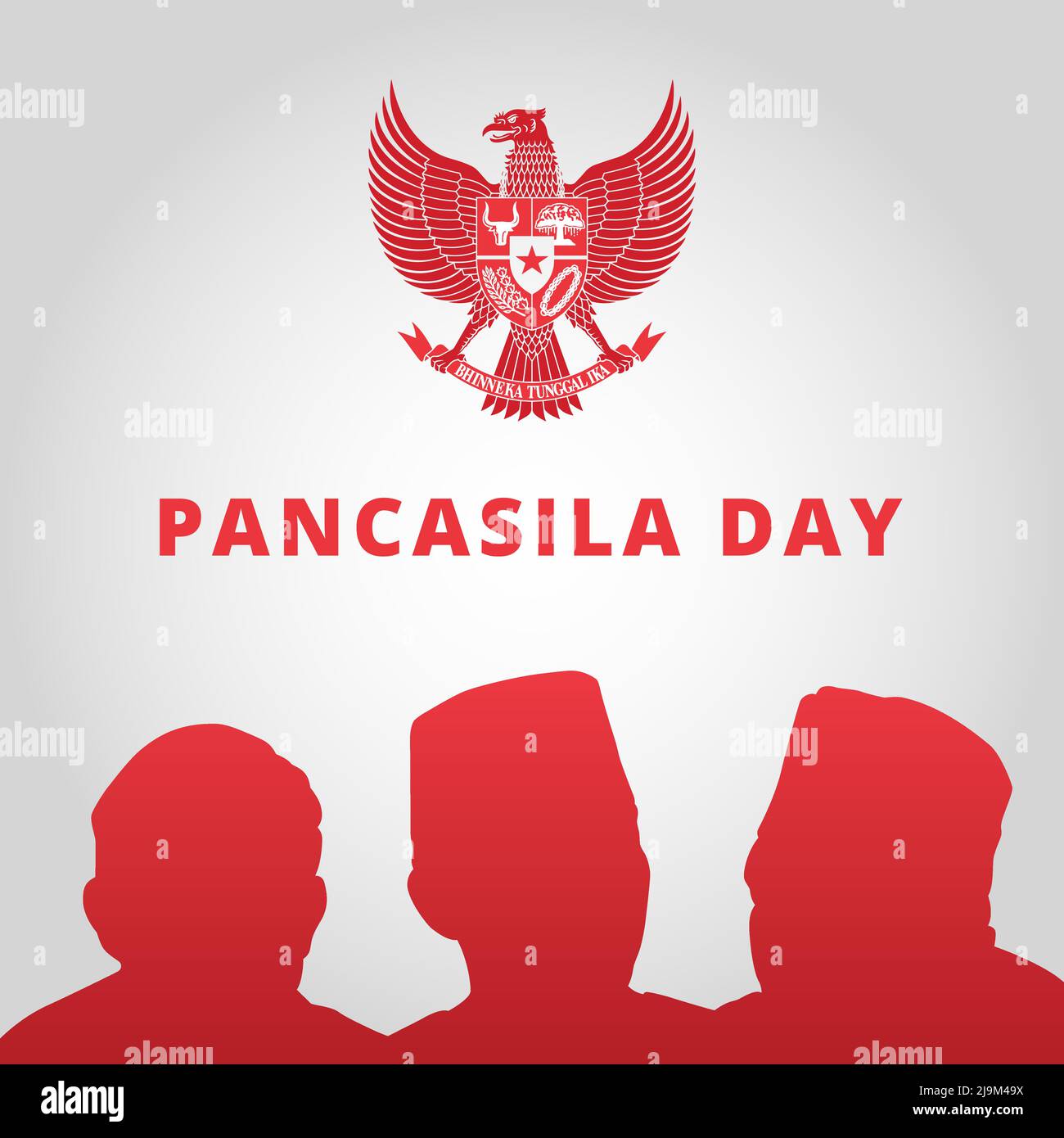 Pancasila giorno con Silhouette i Padri fondatori e simbolo Indonesia Garuda Pancasila. Illustrazione vettoriale Illustrazione Vettoriale