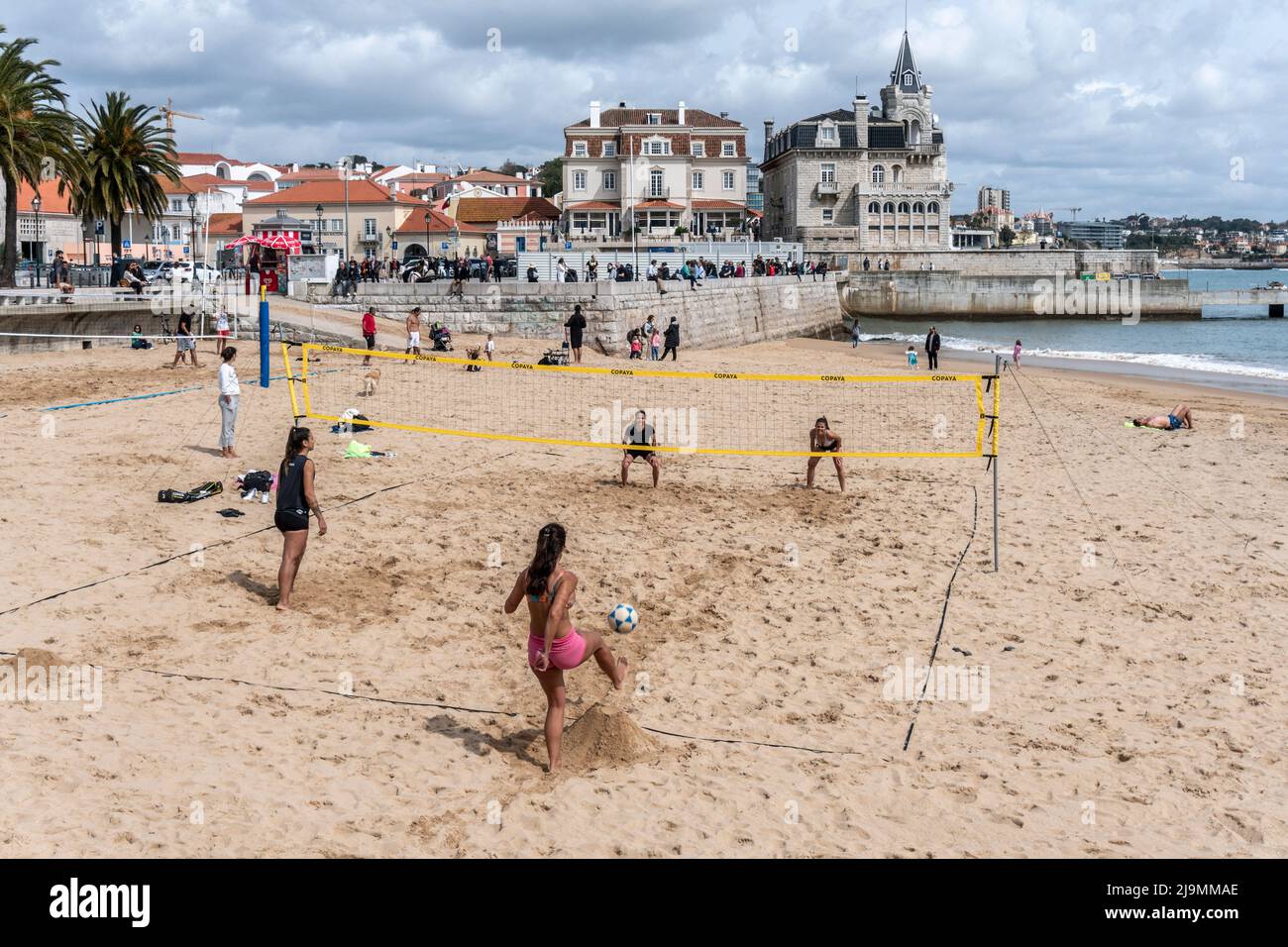 Beach Volley, Sandstand, Cascais, Distrikt Lissabon, Portogallo Foto Stock