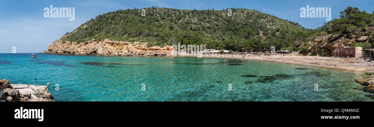 Cala Benirras, Badebucht, Ibiza, Eivissa, Baleari, Spagna, Europa Foto Stock