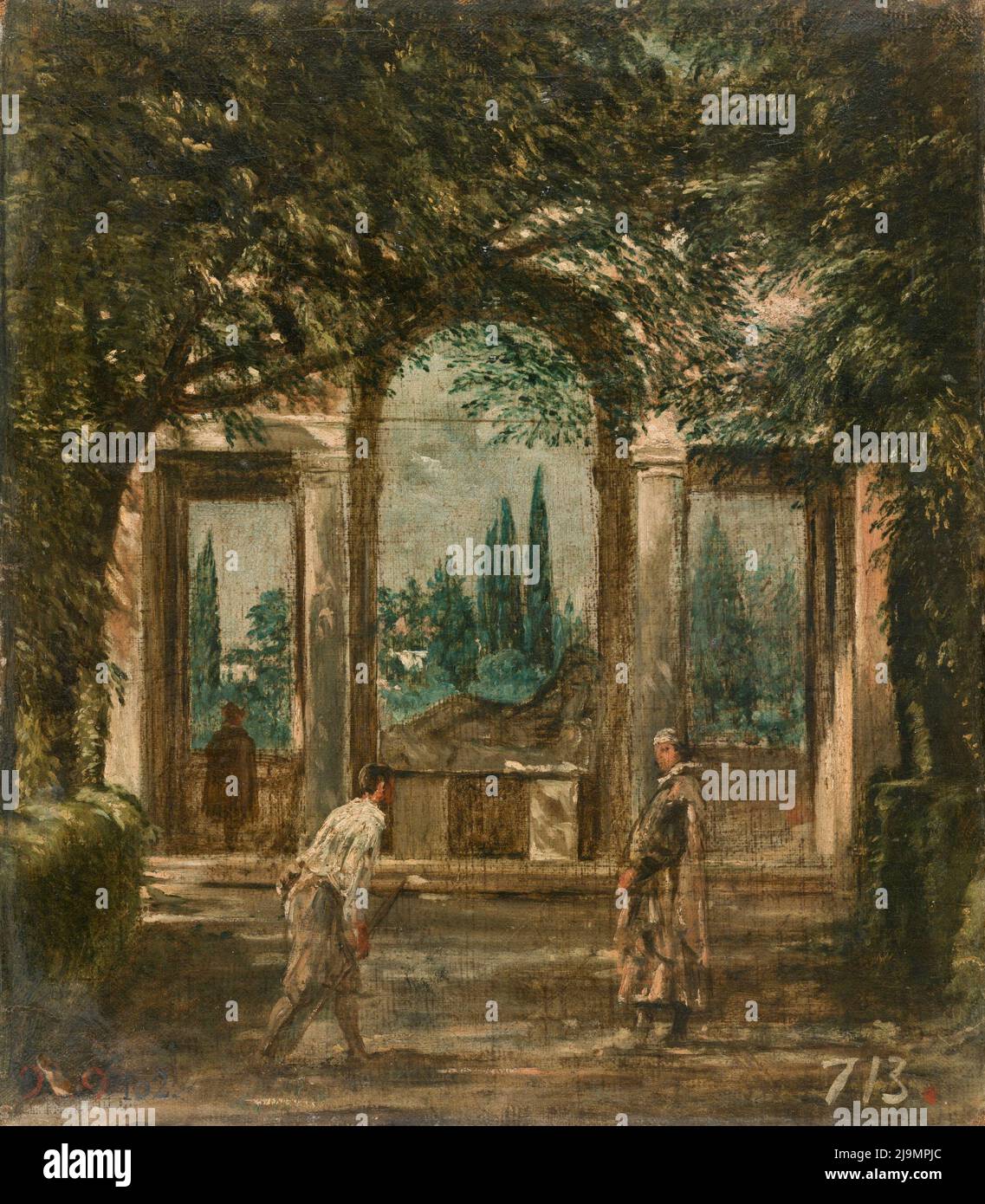 Titolo: Vista dei Giardini di Villa Medici, Roma, con una Statua di Ariadne Creatore: Diego Rodríguez de Silva y Velázquez Data: c. 1630 dimensioni: 44 x 38 cm terreno: Olio su tela posizione: Museo Nacional del Prado Foto Stock