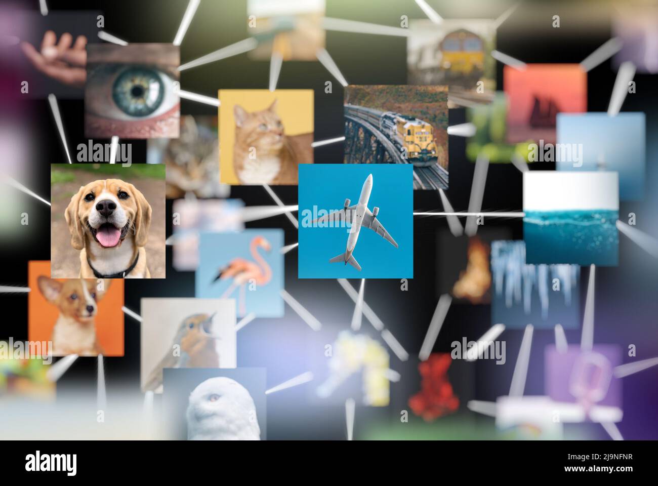 Un'illustrazione di una rete neurale Foto Stock