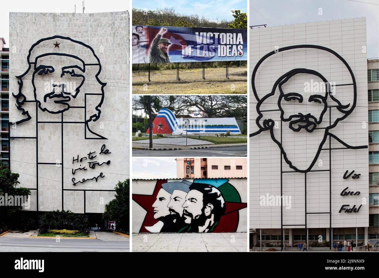 Alcuni murales nella città di l'Avana capitale di Cuba, che celebrano la Rivoluzione e i suoi personaggi storici. Foto Stock