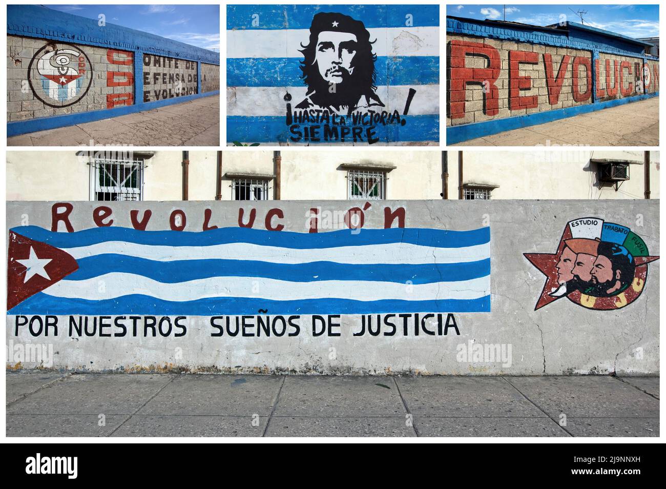 Alcuni murales nella città di l'Avana capitale di Cuba, che celebrano la Rivoluzione e i suoi personaggi storici. Foto Stock