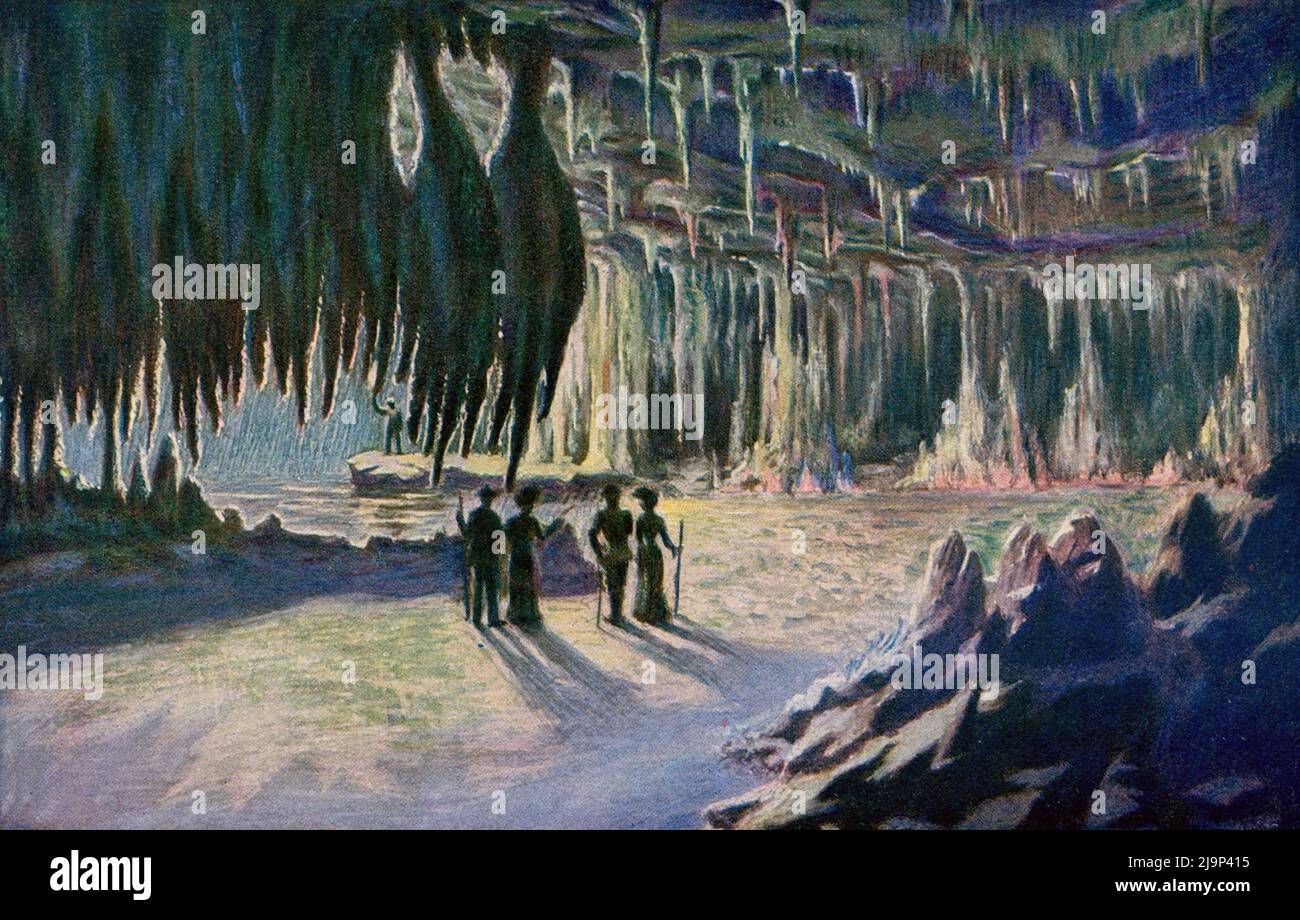Questa illustrazione di una grotta di stalagmite risale al 1902. Foto Stock