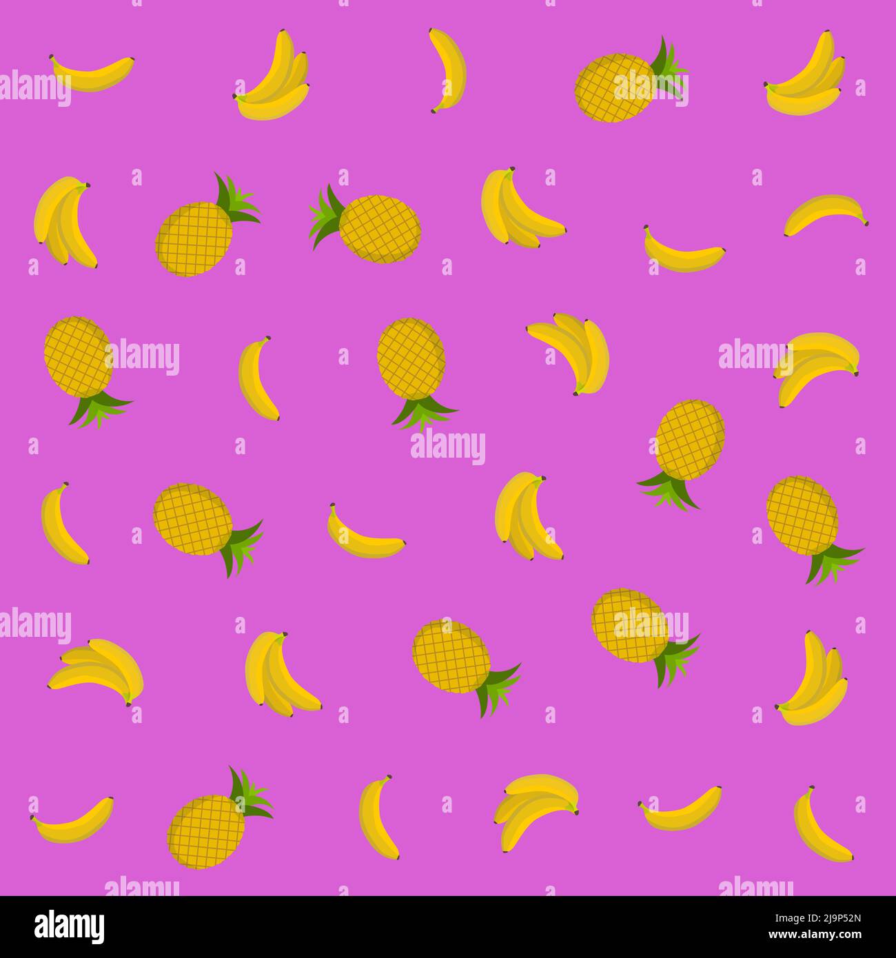 sfondo rosa con banane e ananas, illustrazione vettoriale Illustrazione Vettoriale
