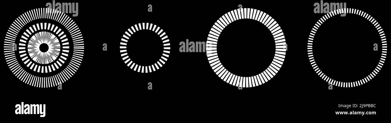 Elemento circolare geometrico con linee tratteggiate. Radiale geometrico, elemento radiante. Illustrazione vettoriale di stock, grafica clip-art Illustrazione Vettoriale