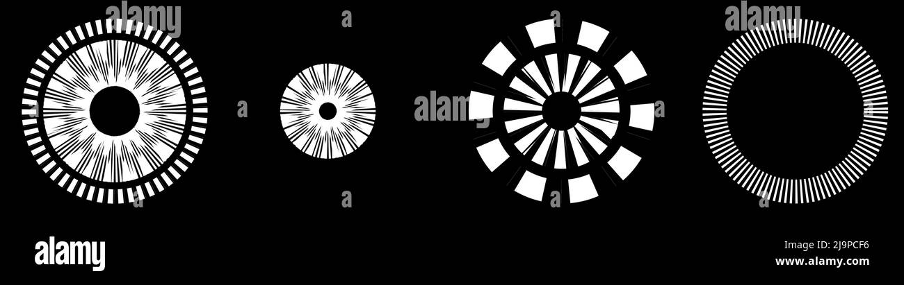 Elemento circolare geometrico con linee tratteggiate. Radiale geometrico, elemento radiante. Illustrazione vettoriale di stock, grafica clip-art Illustrazione Vettoriale