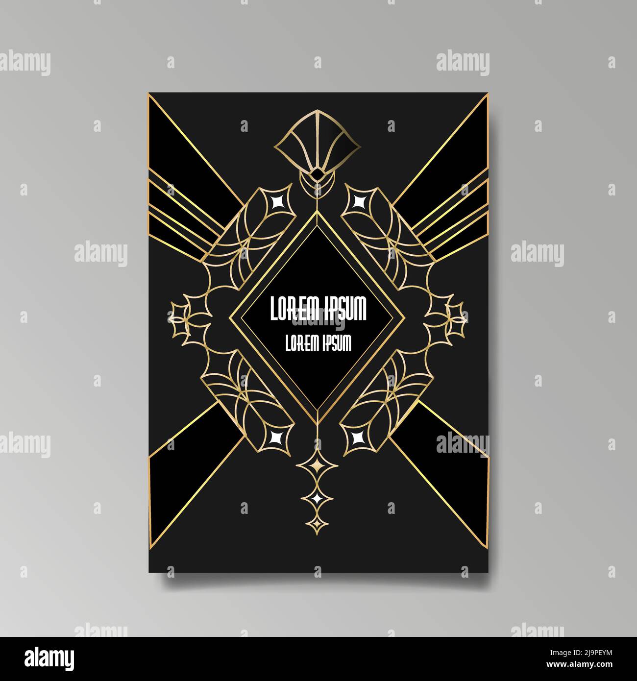 Modello Art Deco Golden-black, A4 pagine, menu, biglietto, invito, Sole e luci della città in stile Art Déco Nuevo, sfondo bellissimo, lusso invit Illustrazione Vettoriale