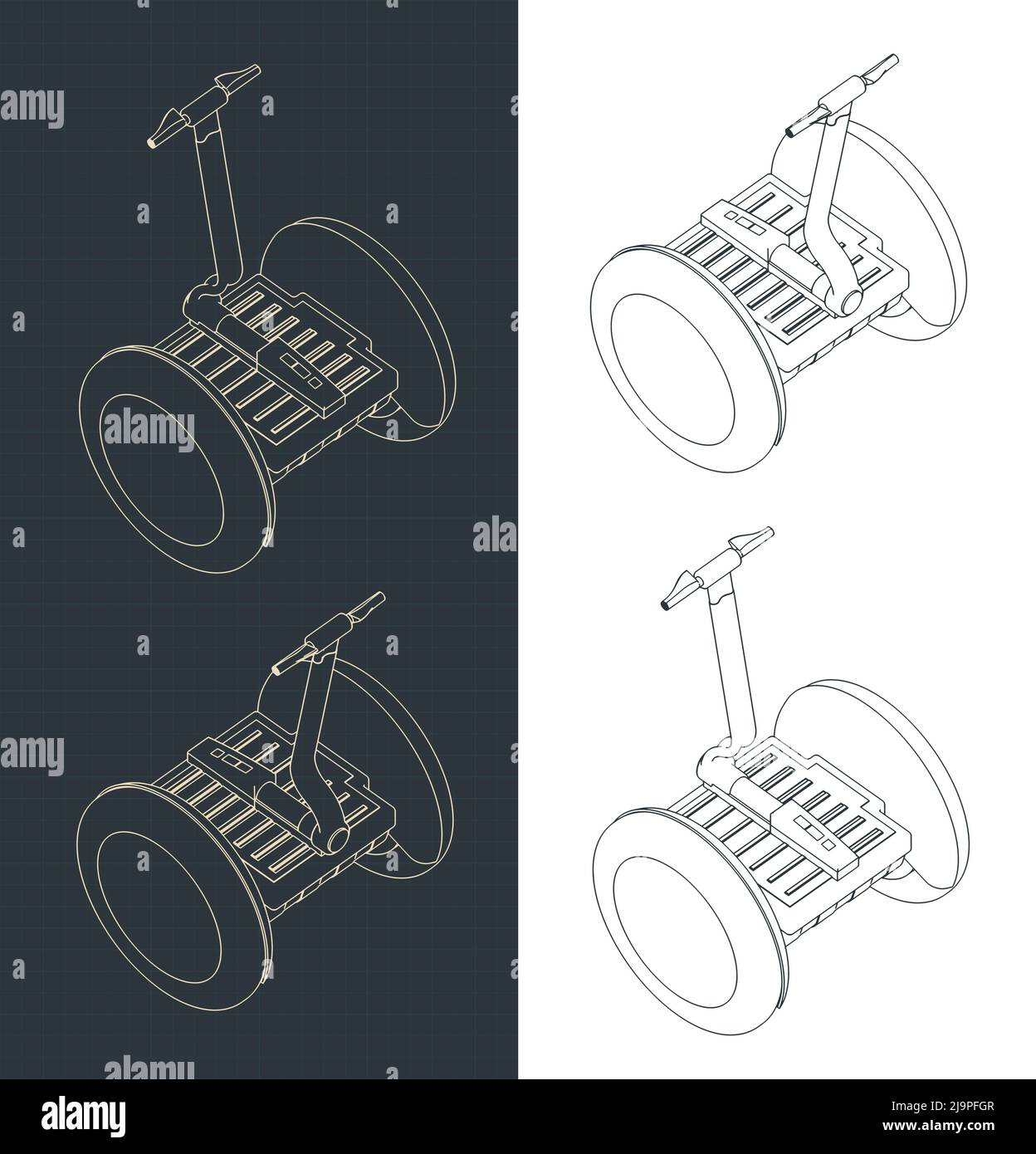 Illustrazioni vettoriali stilizzate di progetti isometrici di segway Illustrazione Vettoriale