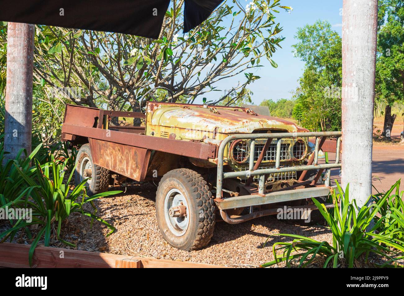 Un vecchio Bull Catcher usato per catturare bufali, Bark Hut Inn, Northern Territory, NT, Australia Foto Stock
