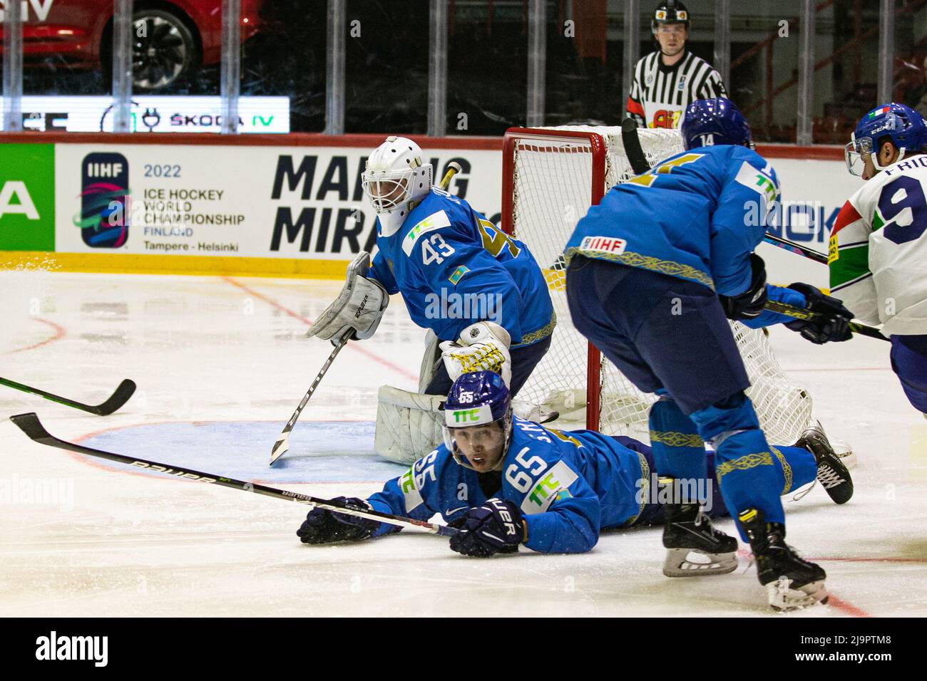 Helsinki, Finlandia. 23rd maggio 2022. (Kazakhstan) durante il Campionato Mondiale di Hockey su ghiaccio - Kazakhstan vs Italia, Hockey su ghiaccio a Helsinki, Finlandia, maggio 23 2022 credito: Independent Photo Agency/Alamy Live News Foto Stock