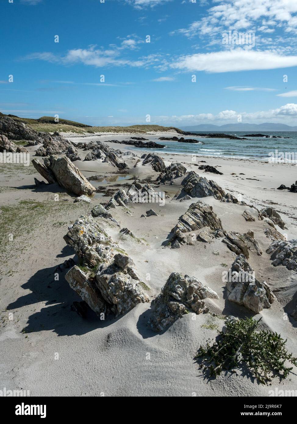 Gloriose spiagge di sabbia bianca dello Strand sulla remota isola di Ebridean di Colonsay, Scozia, Regno Unito Foto Stock