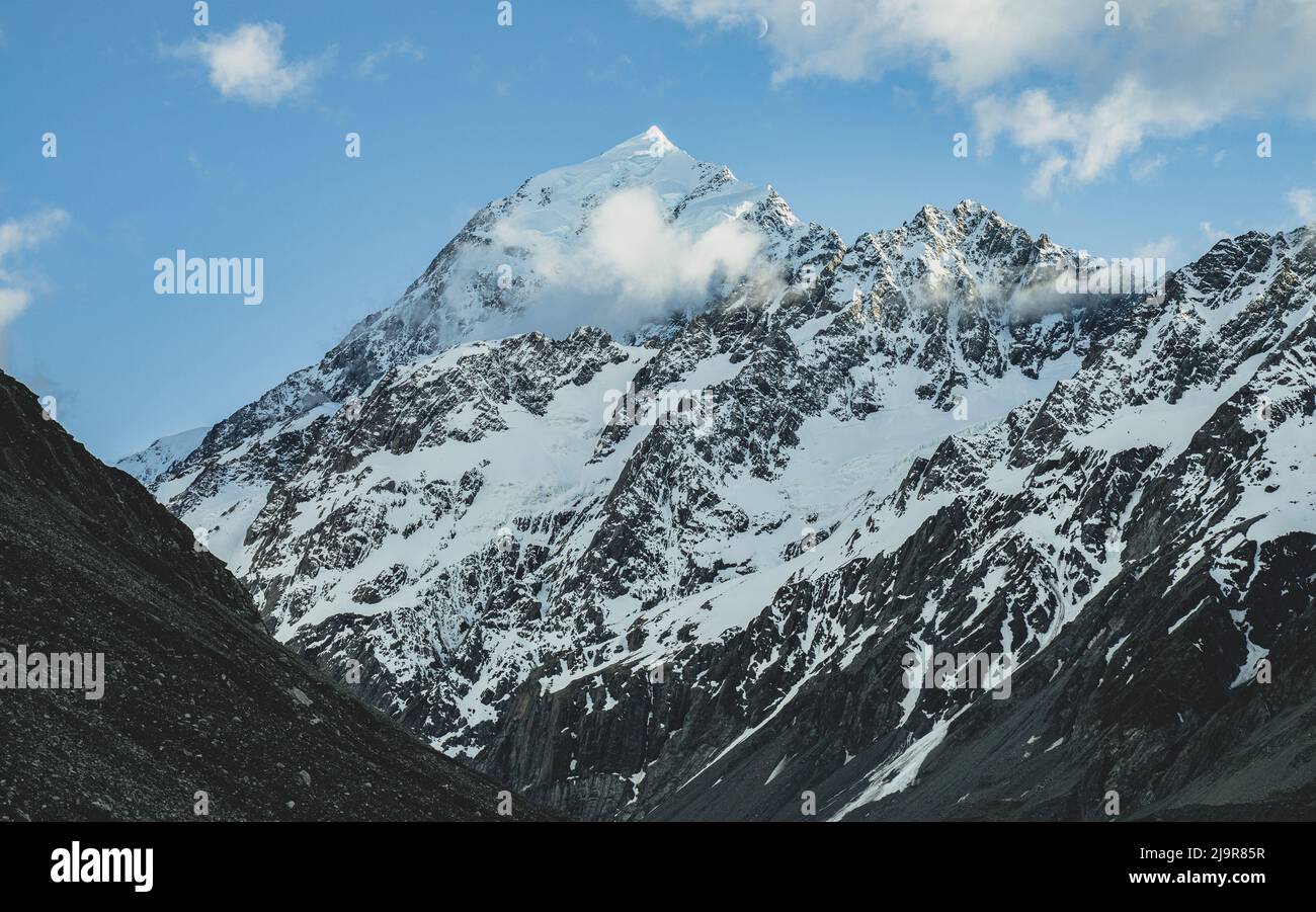 Aoraki/Mt Cook. Il lato Hooker Valley di Mt Cook. Foto Stock