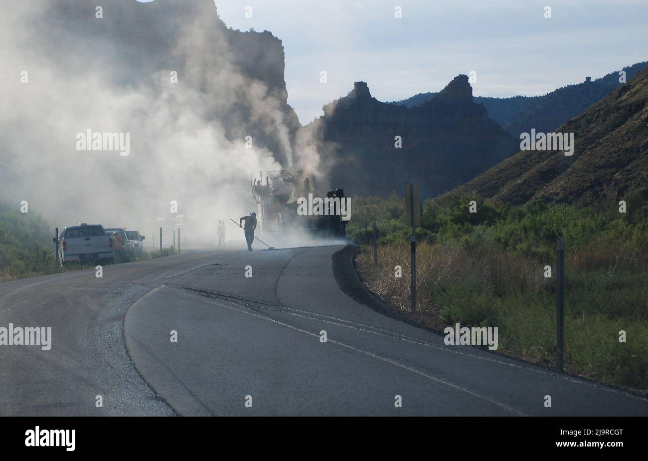 Road Pavers a Nine Mile Canyon, Utah Foto Stock