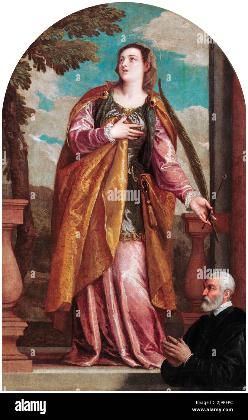 Santa Lucia e un donatore, pittura in olio su tela di Paolo Veronese e laboratorio, 1585-1595 Foto Stock