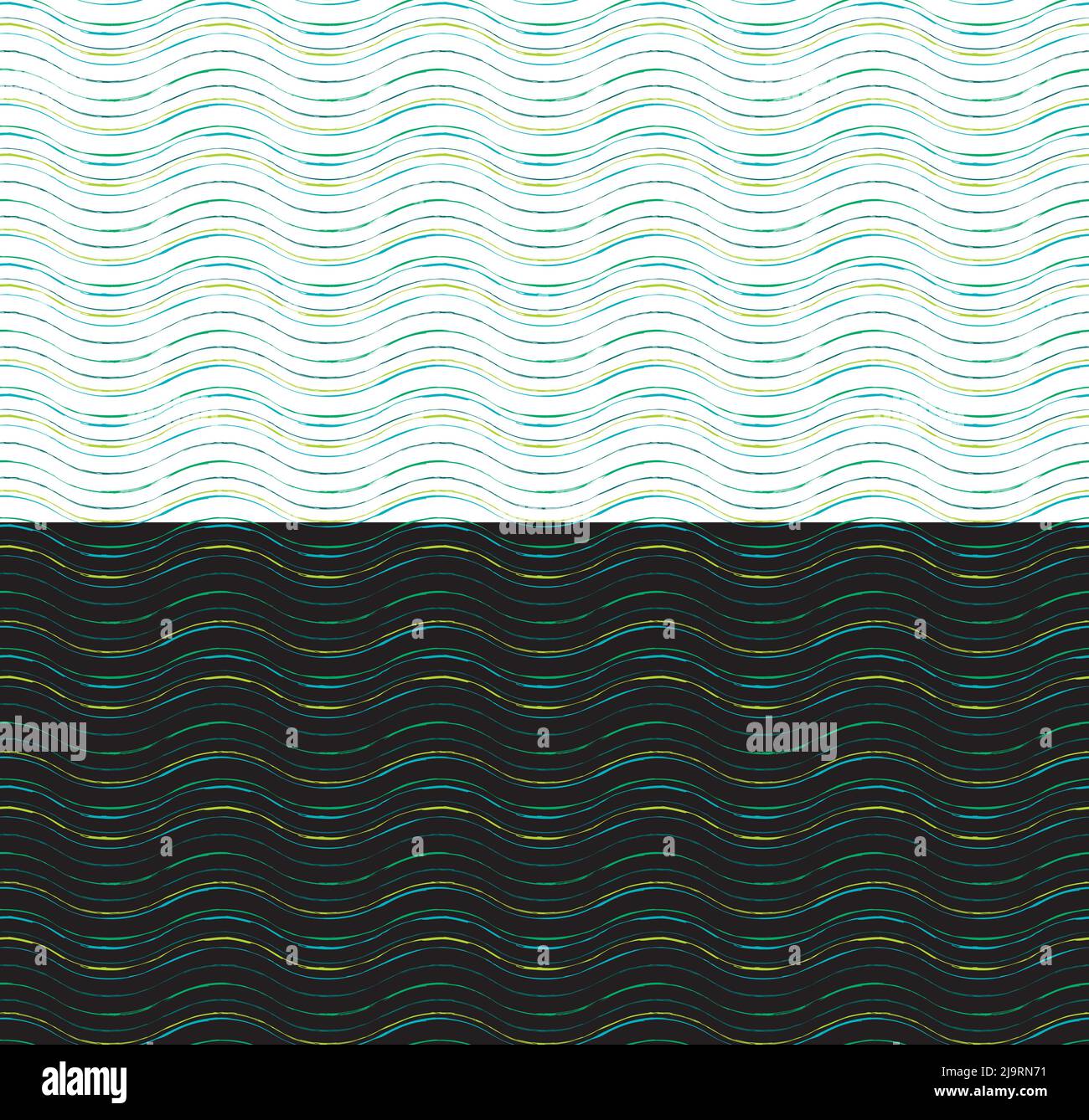 Onda di mare, disegno astratto senza giunture. Linea di inchiostro a dondolo con vernice a mano, design nautico, illustrazione geometrica. Tavolozza dei toni verde blu Illustrazione Vettoriale