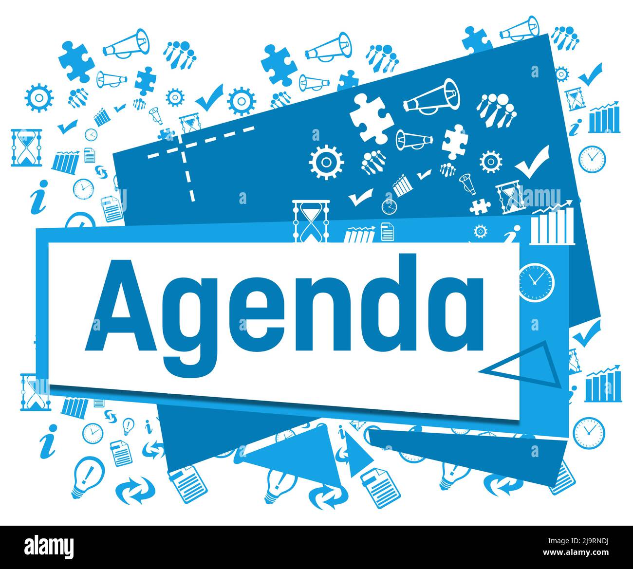 Agenda Blue Business Symbols cerchi testo triangolo Foto Stock