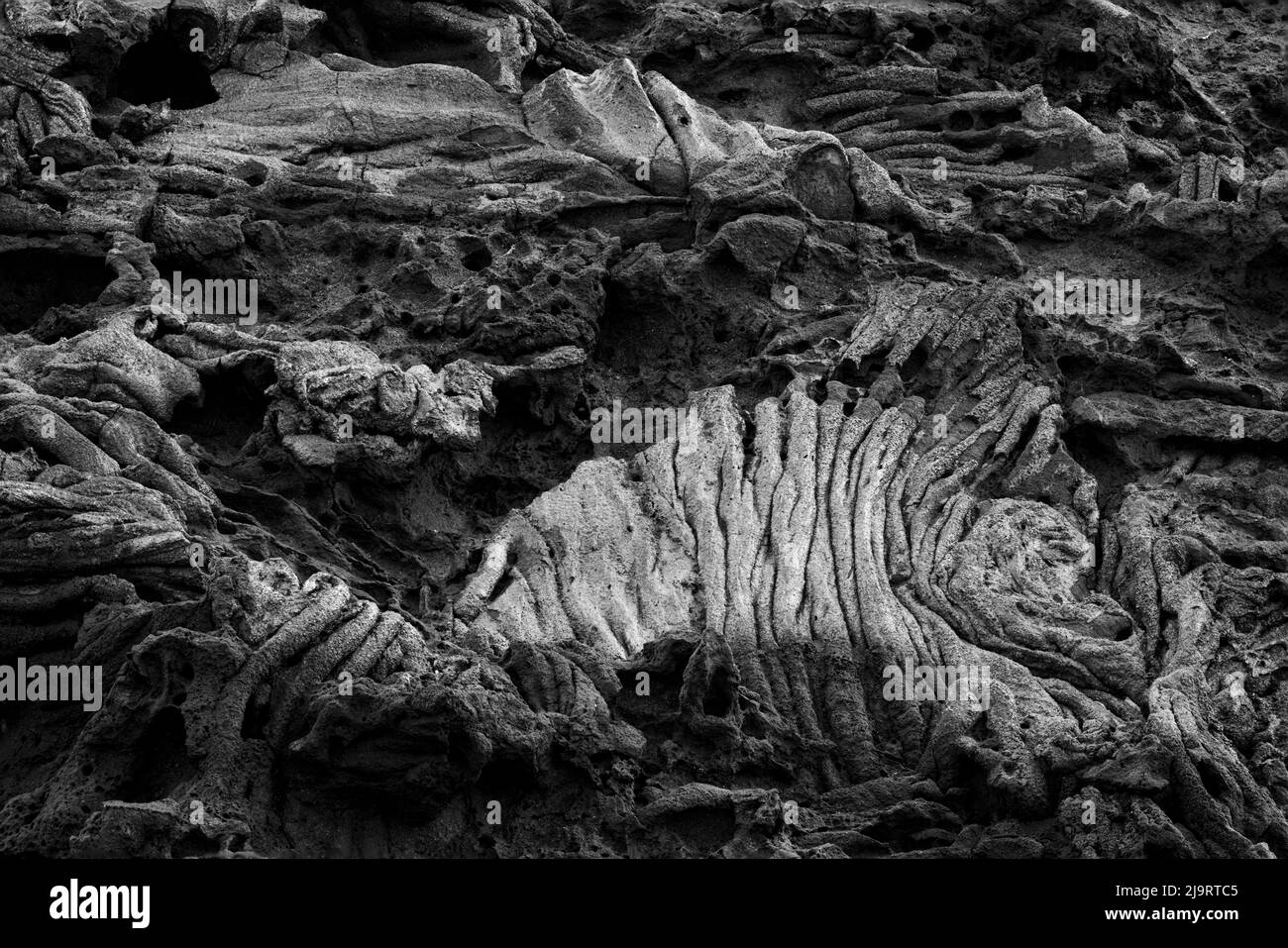 Recente flusso di lava di pahoehoe, Baia di Sullivan, Isola di Santiago, Isole Galapagos, Ecuador. Foto Stock