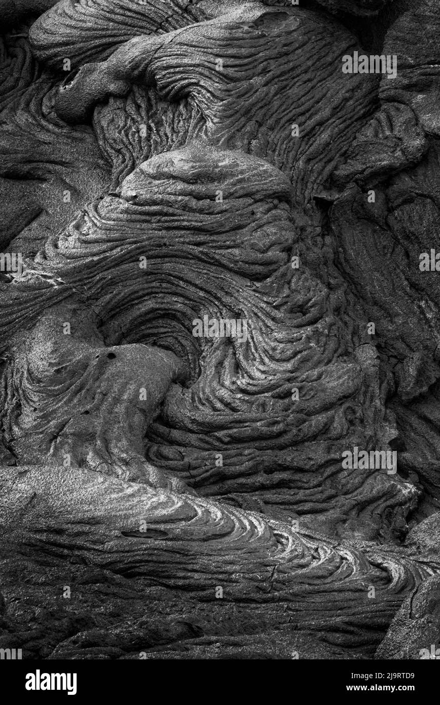 Recente flusso di lava di pahoehoe, Baia di Sullivan, Isola di Santiago, Isole Galapagos, Ecuador. Foto Stock