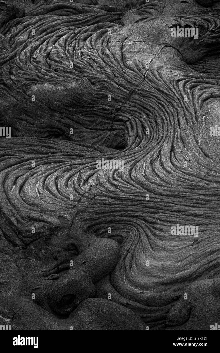 Recente flusso di lava di pahoehoe, Baia di Sullivan, Isola di Santiago, Isole Galapagos, Ecuador. Foto Stock