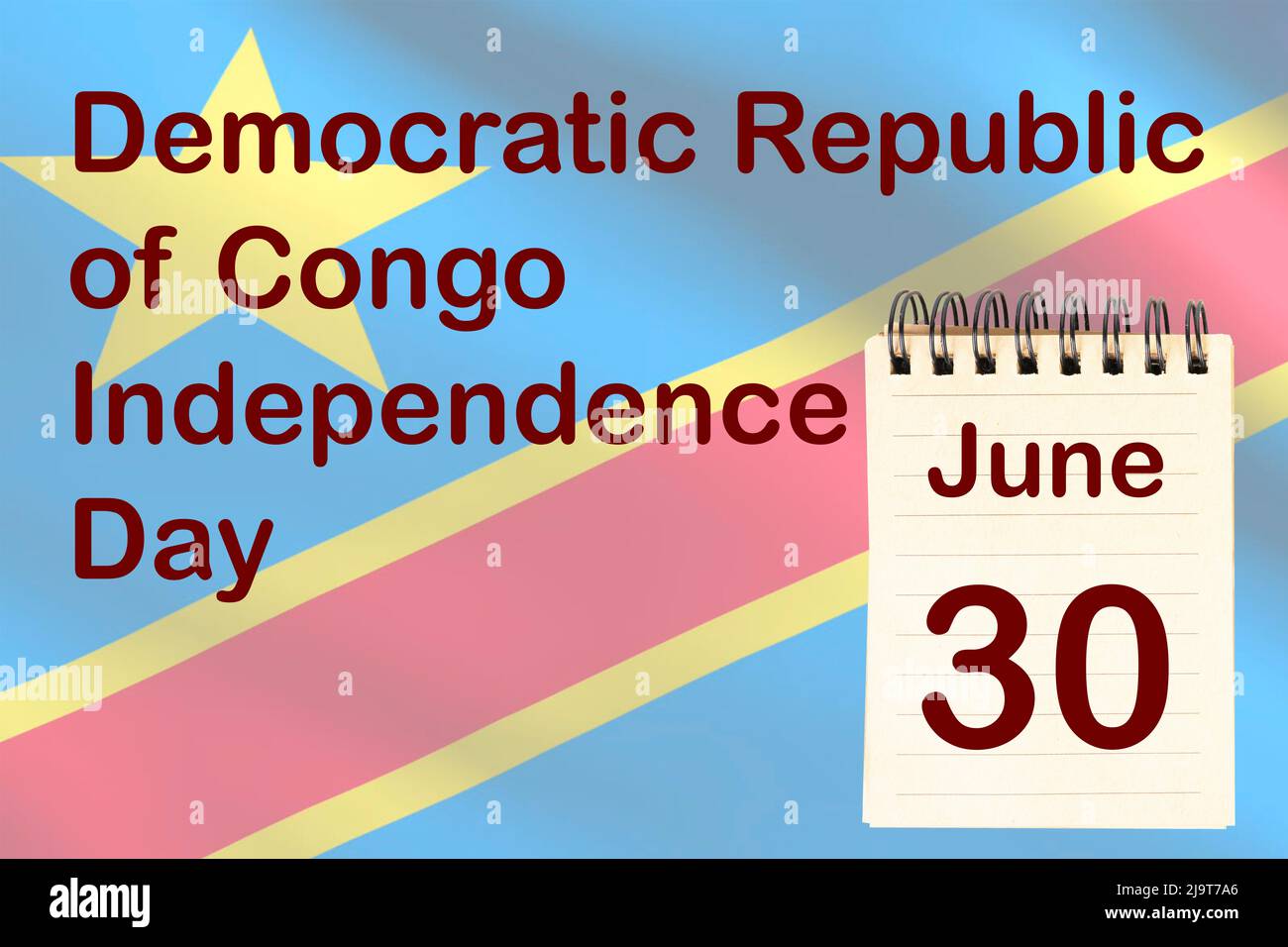 La celebrazione della Giornata dell'indipendenza della Repubblica Democratica del Congo con la bandiera e il calendario che indica il 30 giugno Foto Stock