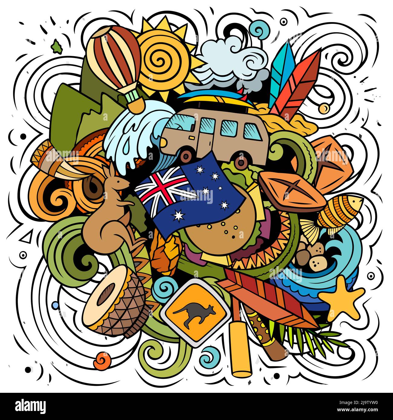 Australia cartoon vettore Doodle illustrazione Illustrazione Vettoriale