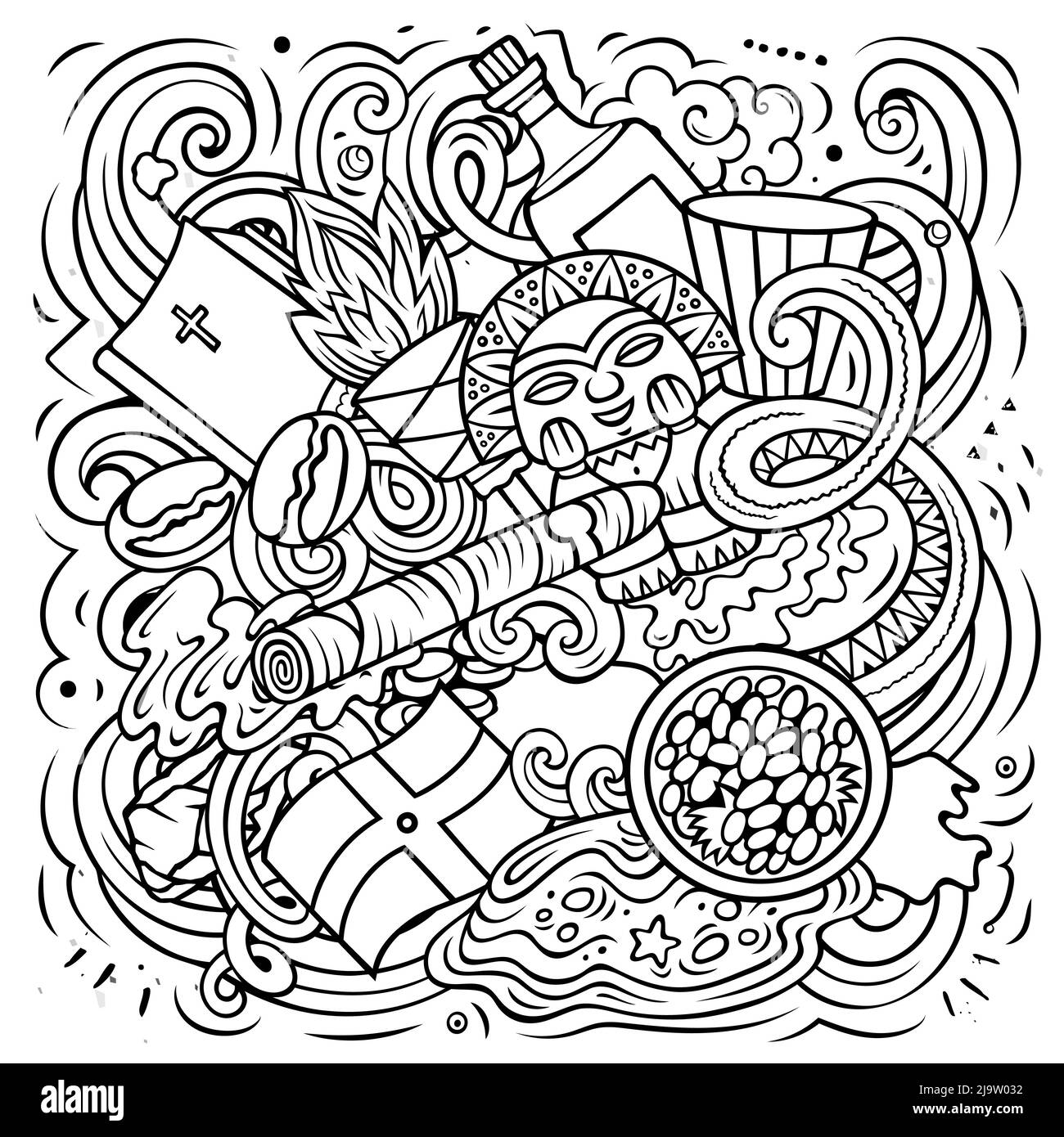 Repubblica Dominicana disegno a mano cartoon doodle illustrazione. Divertente design locale. Illustrazione Vettoriale