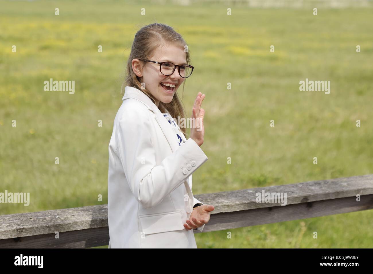 Linköping 2022-05-25Principessa ereditaria Vittoria, il Principe Daniele e la Principessa Estelle visitano il Lago Takern. La coppia della Principessa della Corona ed Estelle parteciperanno a una visita di un giorno nella provincia di Ostergotland. Foto Christine Olsson / TT code 10430 Foto Stock