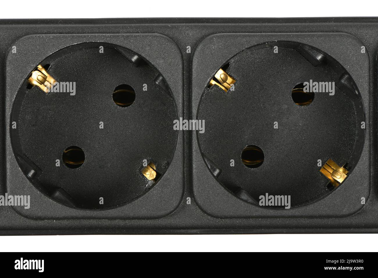 Due prese da trasporto nere ravvicinate isolate su bianco. Foto ad alta risoluzione. Profondità di campo completa. Foto Stock