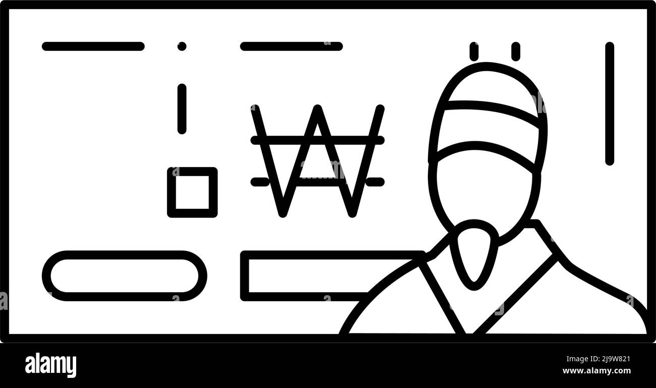 immagine vettoriale con icona di linea won krw Illustrazione Vettoriale