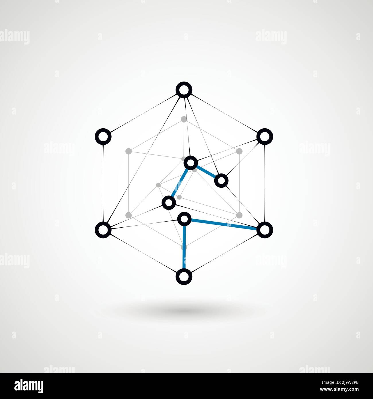 Esagoni carcassa genetica, scienza, chimica. Collegamento vettoriale e social network. Concetto con linee e punti. Icona della tecnologia scientifica Hexes Illustrazione Vettoriale