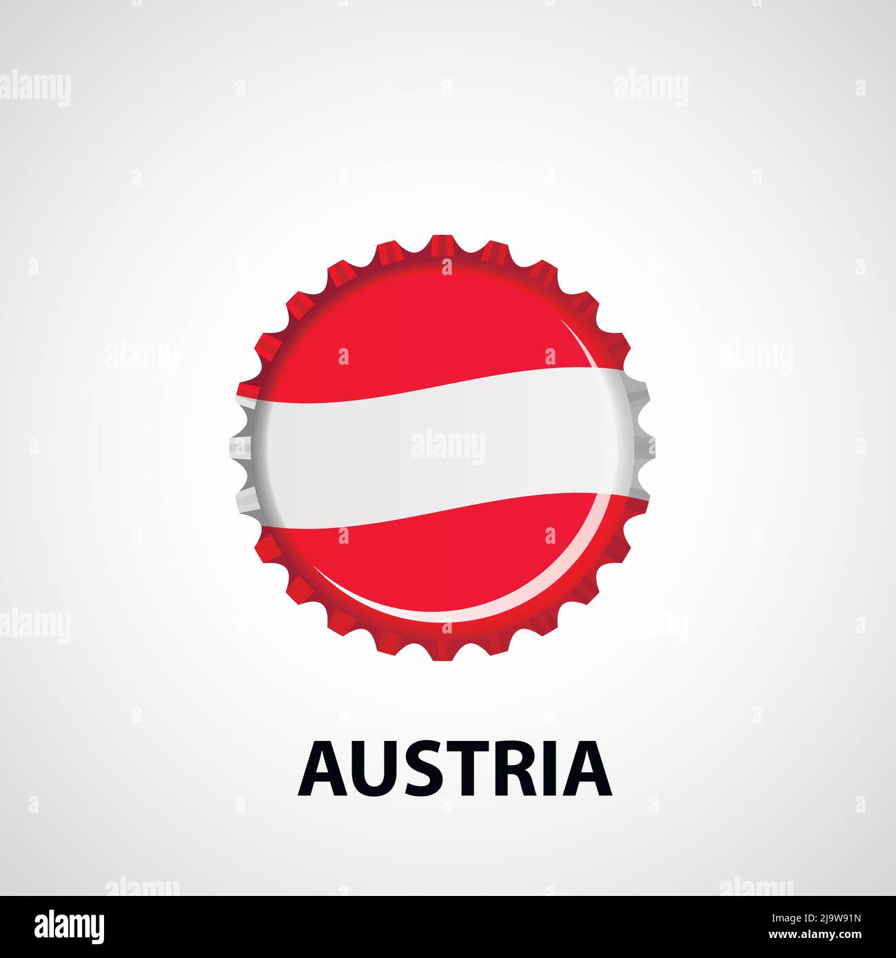 Tappo del flacone con flag su sfondo bianco. Sfondo della bandiera austriaca. Illustrazione vettoriale isolata astratta Illustrazione Vettoriale