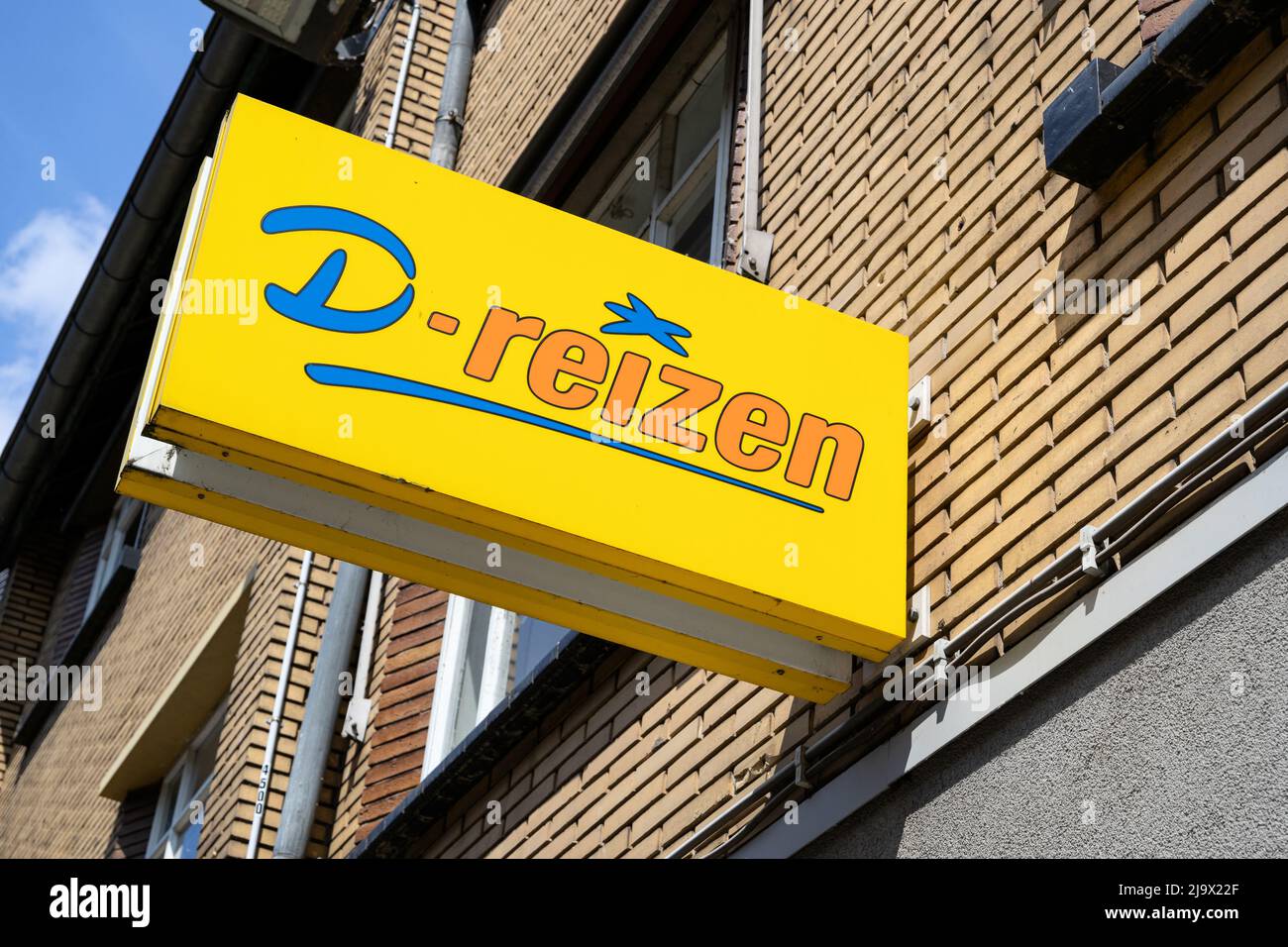 D-reizen segno presso l'agenzia di viaggi Foto Stock