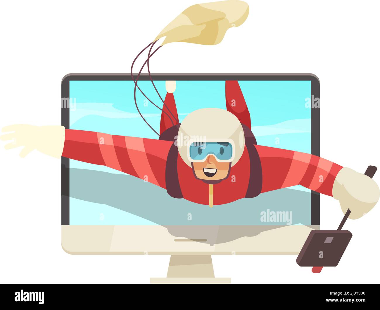 Blogger di sport estremi filma video mentre skydiving cartoon illustrazione vettoriale Illustrazione Vettoriale