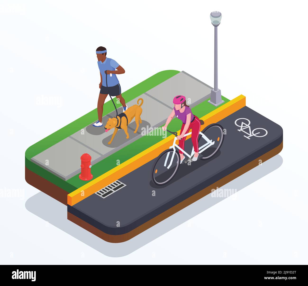 Concetto di corsa e bicicletta con i simboli attivi dello stile di vita vettore isometrico illustrazione Illustrazione Vettoriale