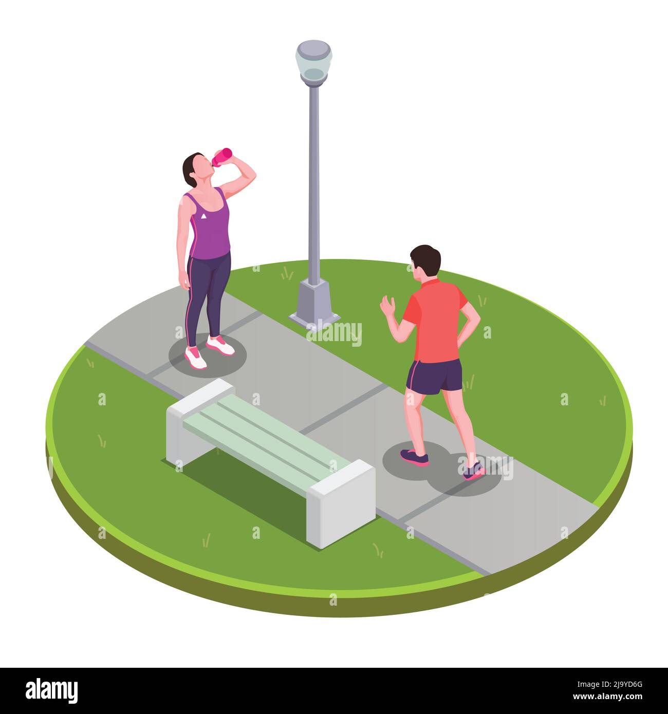 Corsa e jogging persone in concetto di parco con stile di vita attivo simboli illustrazione vettoriale isometrica Illustrazione Vettoriale
