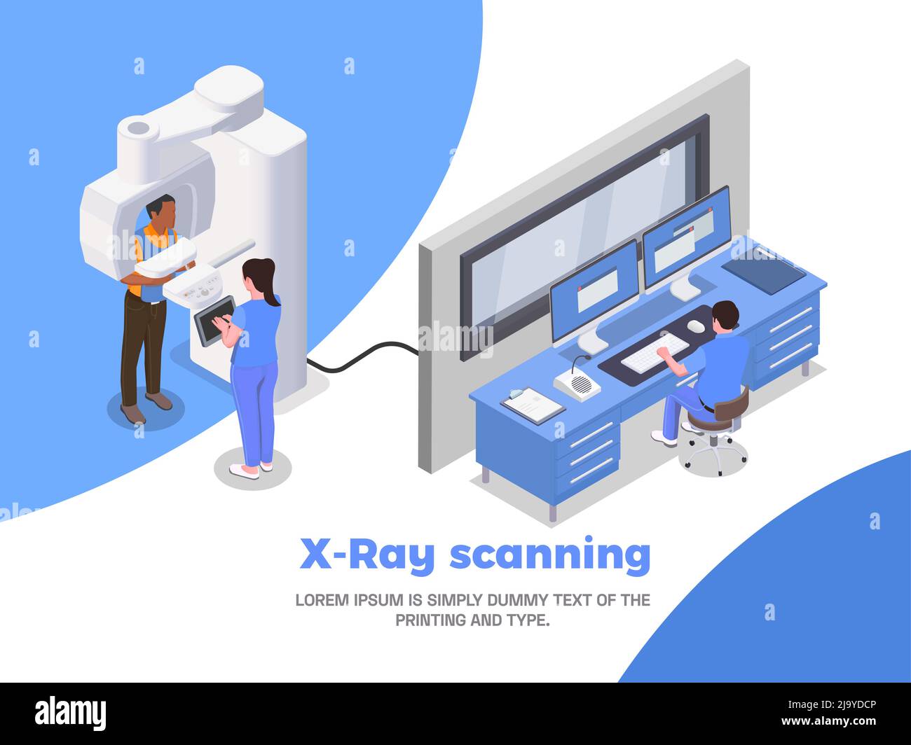 Poster isometrico della clinica stomatologica con simboli di scansione a raggi X, illustrazione vettoriale Illustrazione Vettoriale