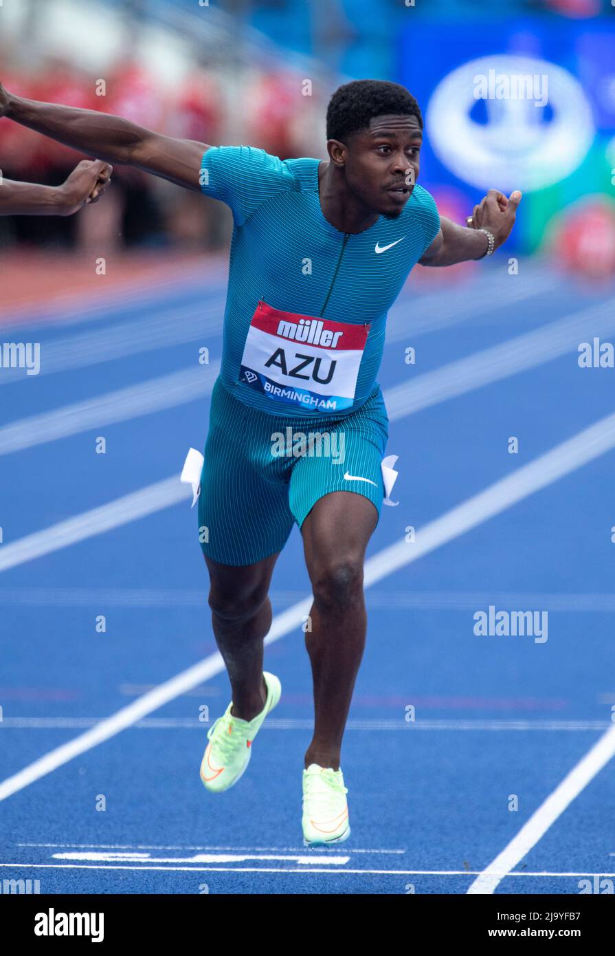 Jeremiah azu gareggia nella gara maschile 100m B alla Birmingham Diamond League, Birmingham Inghilterra, il 12 maggio 2022 a Birmingham, Inghilterra. Foto Stock