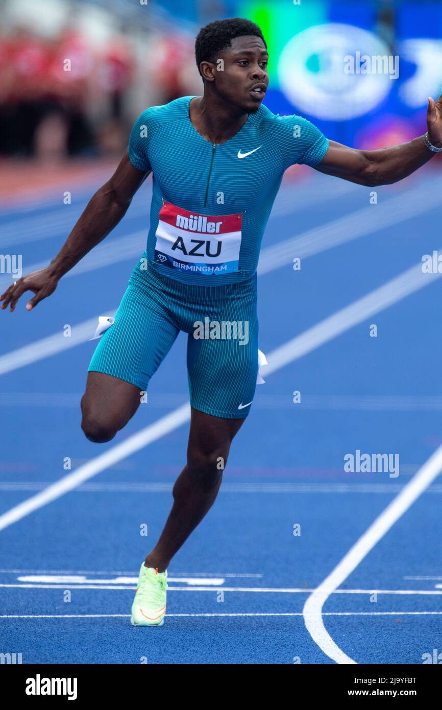 Jeremiah azu gareggia nella gara maschile 100m B alla Birmingham Diamond League, Birmingham Inghilterra, il 12 maggio 2022 a Birmingham, Inghilterra. Foto Stock
