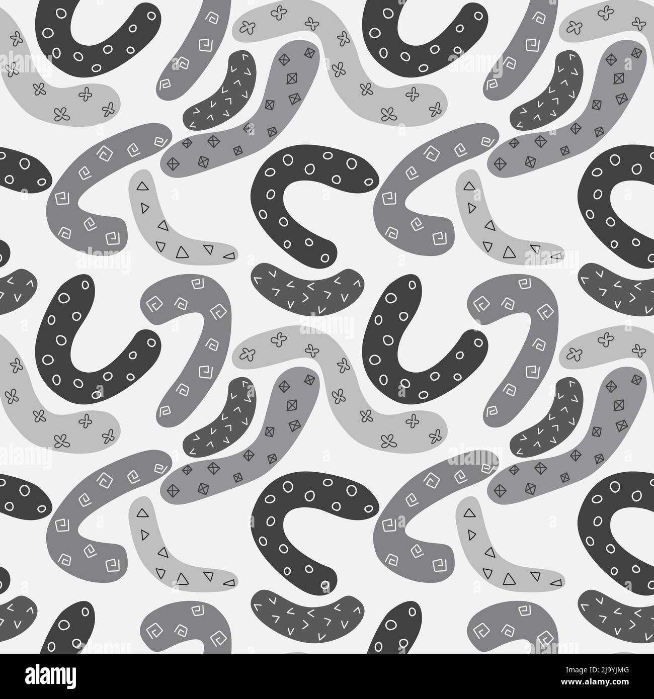 Forme curve con sfondo geometrico. Pattern monocromatico senza giunture. Illustrazione Vettoriale
