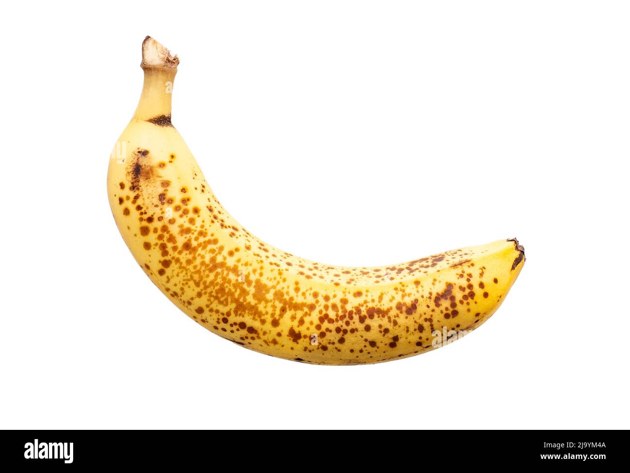 Una banana troppo matura e morbida isolata su bianco Foto Stock