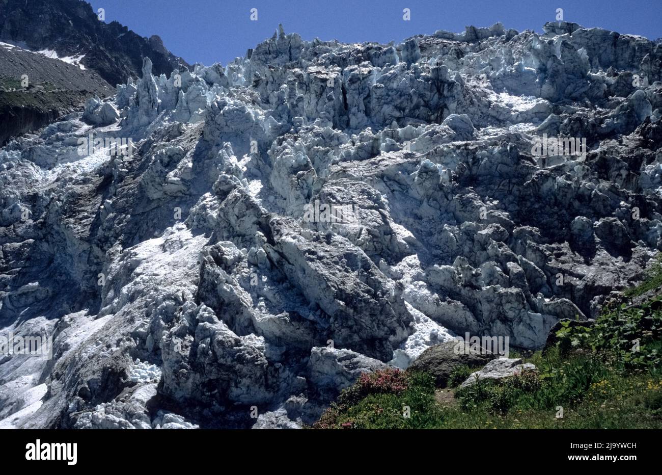 Séracs de Lognan, punto di Vue, Glacier d'Argentière, Argentière, Chamonix-Mont-Blanc, Francia, 1990 Foto Stock
