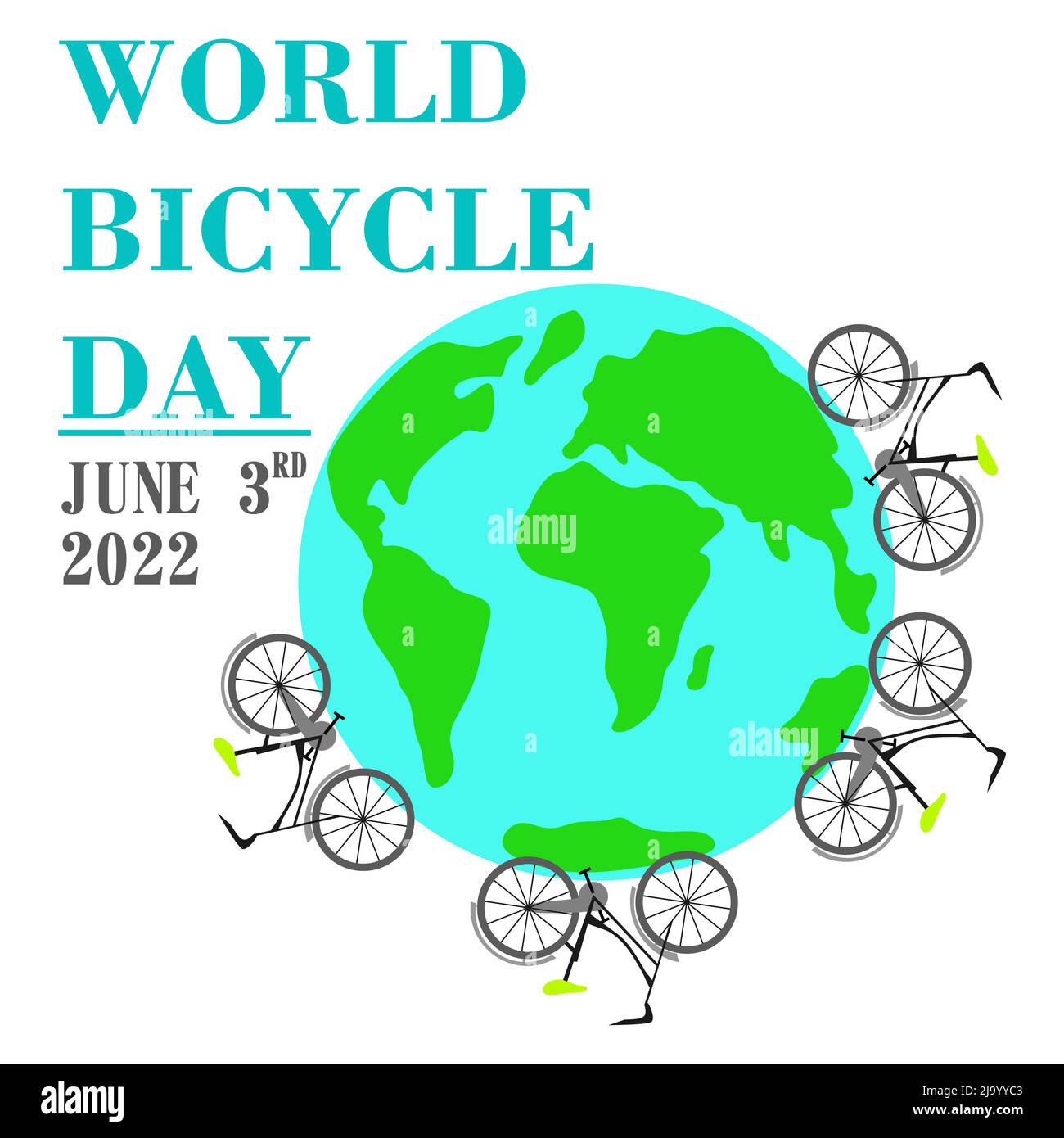 3rd giugno modello della Giornata Mondiale della bicicletta per banner, biglietti d'auguri, Logo, Mnemonic, Symbol, Illustrazione della progettazione di icone, etichette, banner o poster Illustrazione Vettoriale