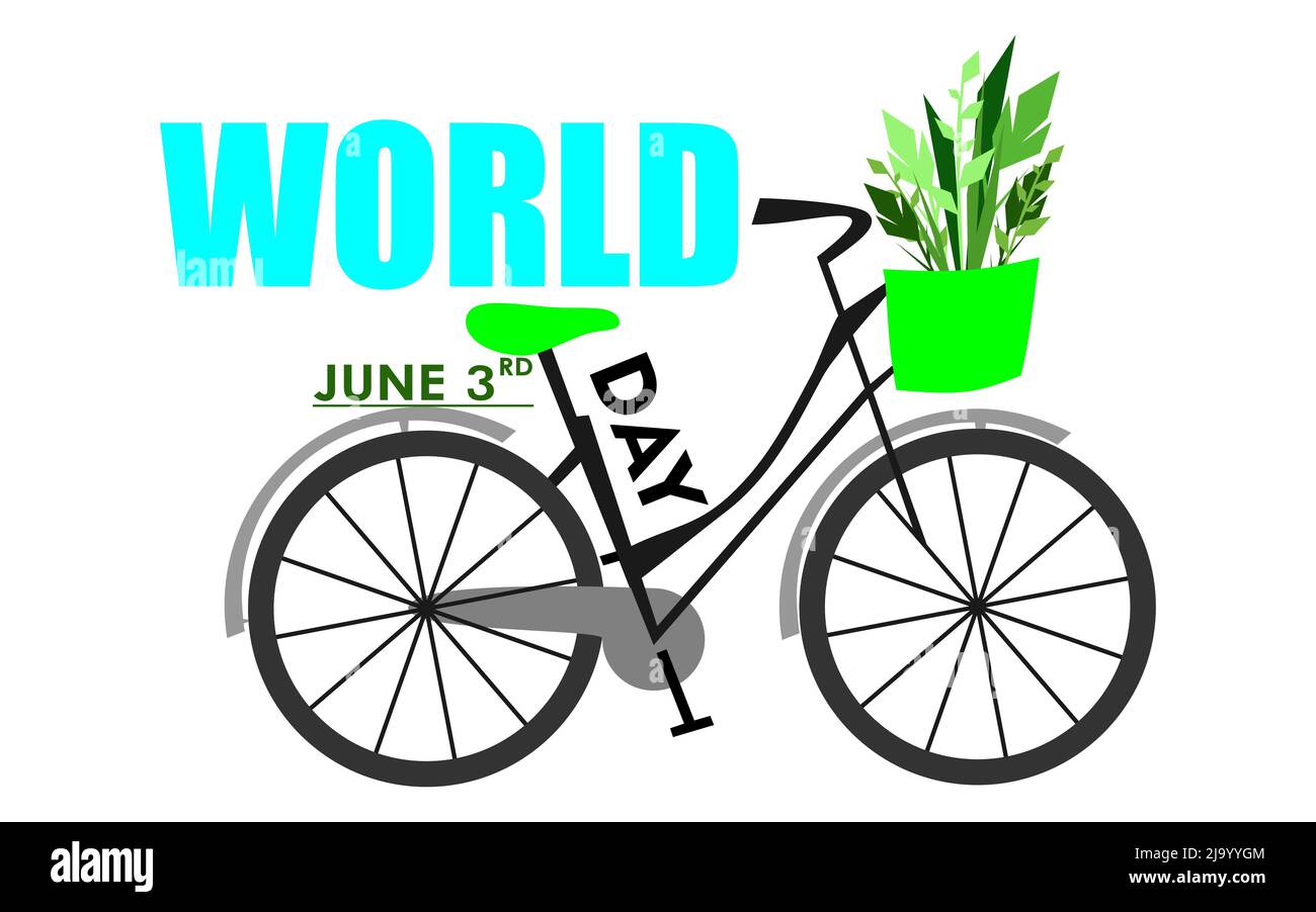 3rd giugno modello della Giornata Mondiale della bicicletta per banner, biglietti d'auguri, Logo, Mnemonic, Symbol, Illustrazione della progettazione di icone, etichette, banner o poster Illustrazione Vettoriale