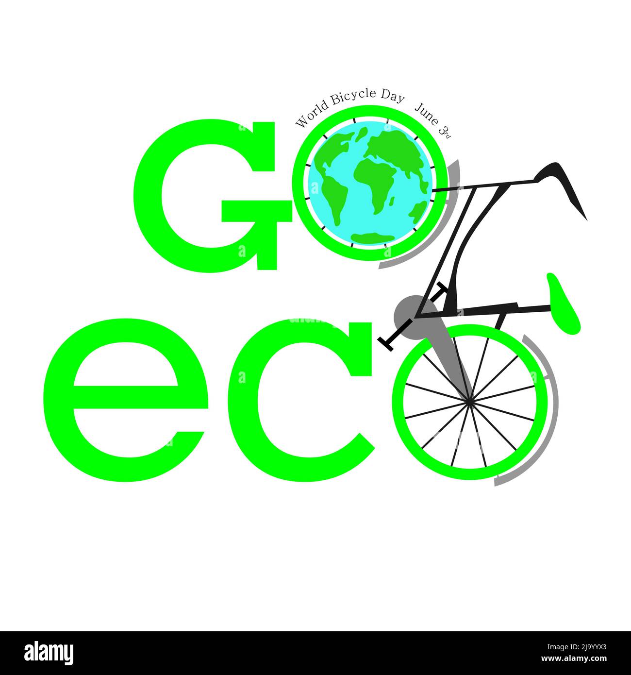 3rd giugno modello della Giornata Mondiale della bicicletta per banner, biglietti d'auguri, Logo, Mnemonic, Symbol, Illustrazione della progettazione di icone, etichette, banner o poster Illustrazione Vettoriale